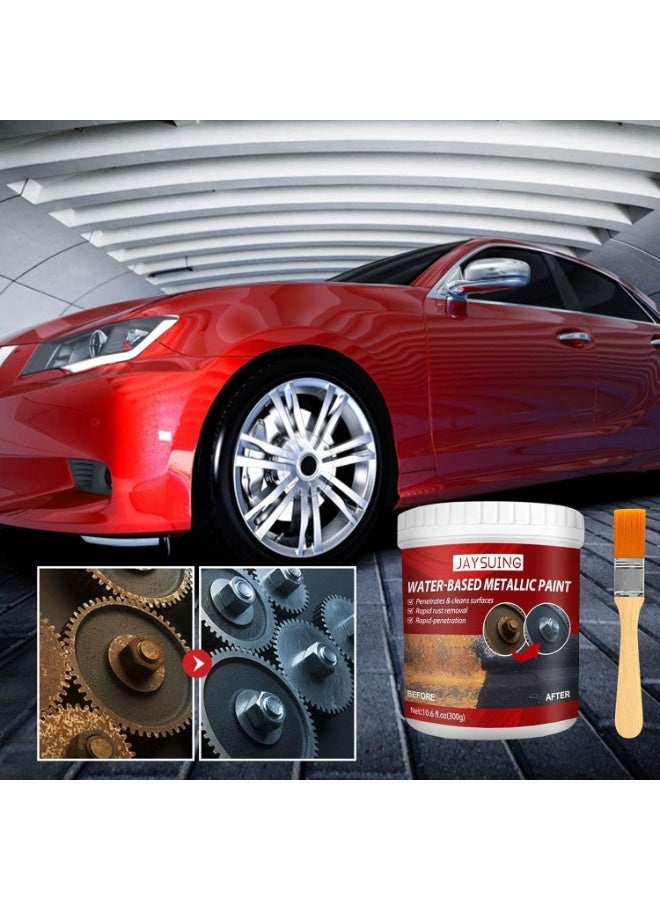 Jaysuing Water-Based Anti-Rust Metallic Paint with Brush High-performance metallic paint removes rust instantly, creates protective coating, improves appearance, resists moisture, easy application, eco-friendly formula, ideal for steel, iron, and metal furniture. - Image 3